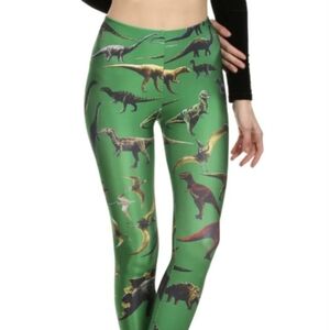 Poprageous Vibrant Green Dinosaur Print Leggings Size XL, Fun, Unique